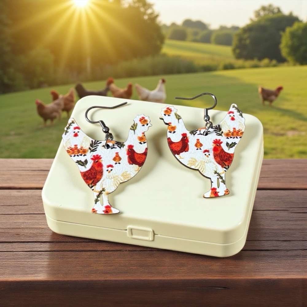 Chicken Shaped Earrings with Chicken Design
